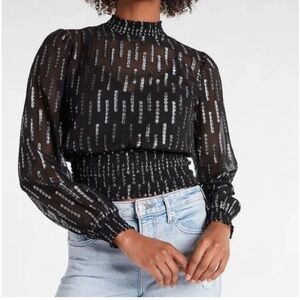 Express Sheer Black Blouse with Silver Detailing | XS | NWT